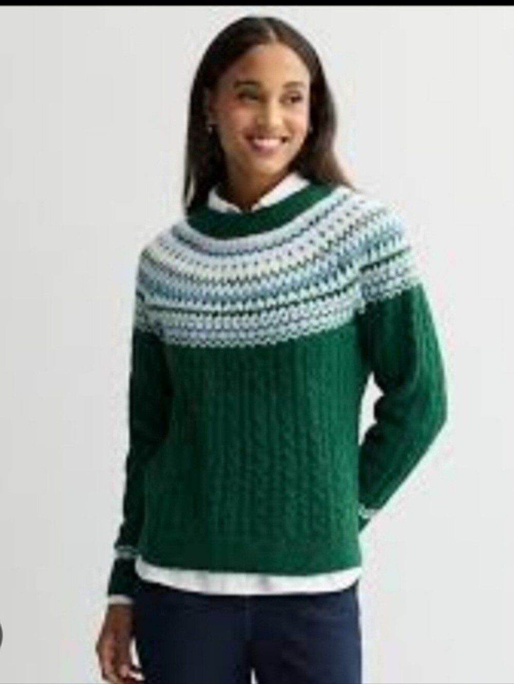 croft & barrow Emerald Green Fair Isle Cable Yoke Sweater Size XXL NWT